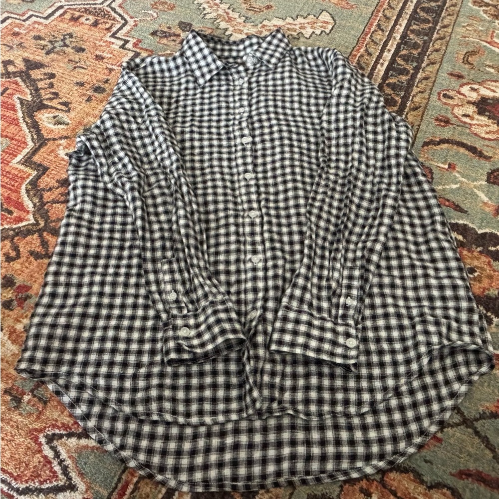 Women’s Black and White Gingham Linen Shirt